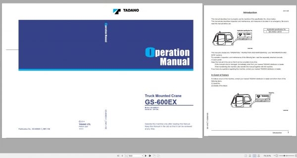 Tadano Truck Mounted Crane GS 600EX 1 291124 Operation Manual 2014 1