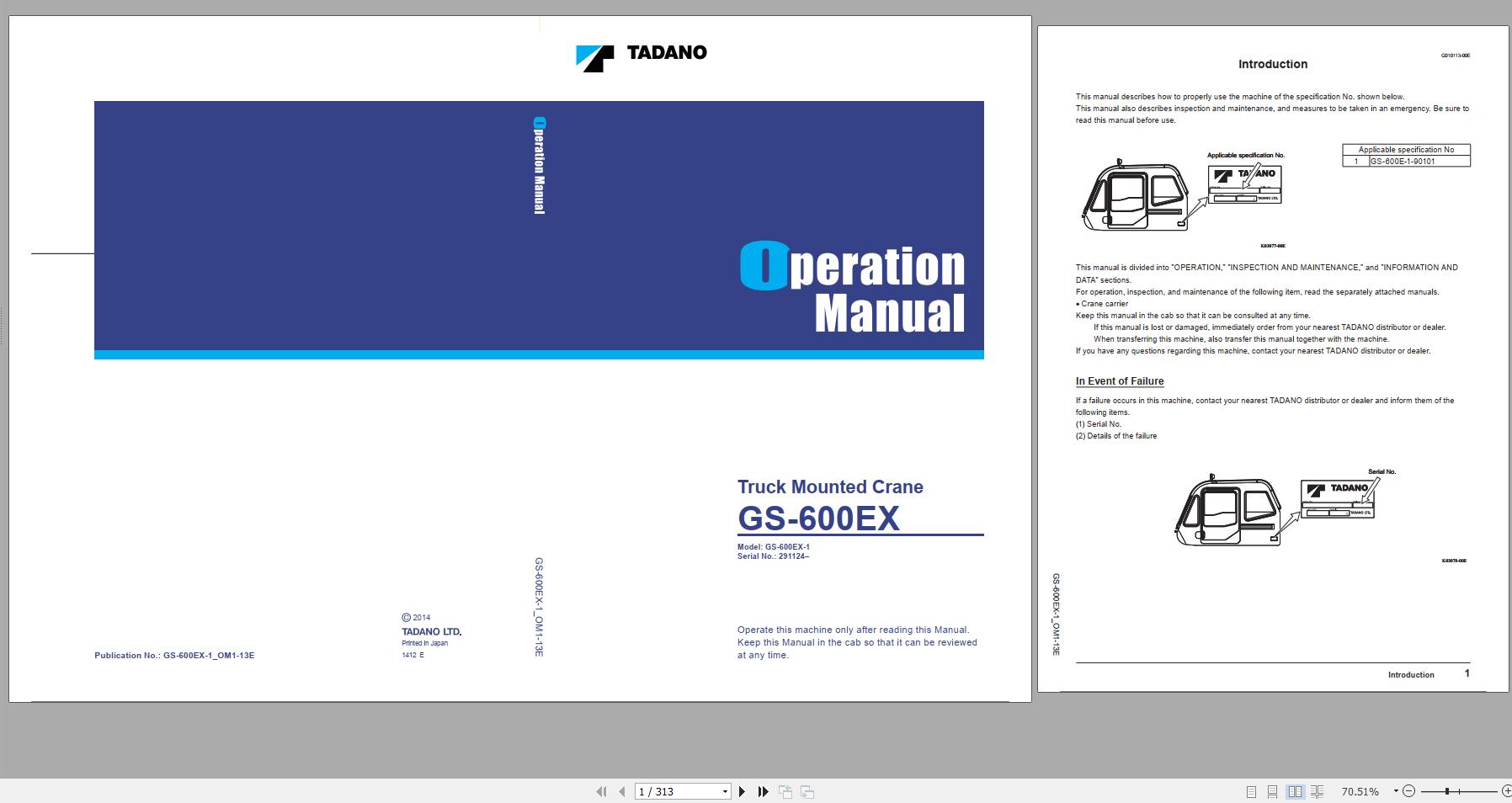 Tadano Truck Mounted Crane GS 600EX 1 291124 Operation Manual 2014 1