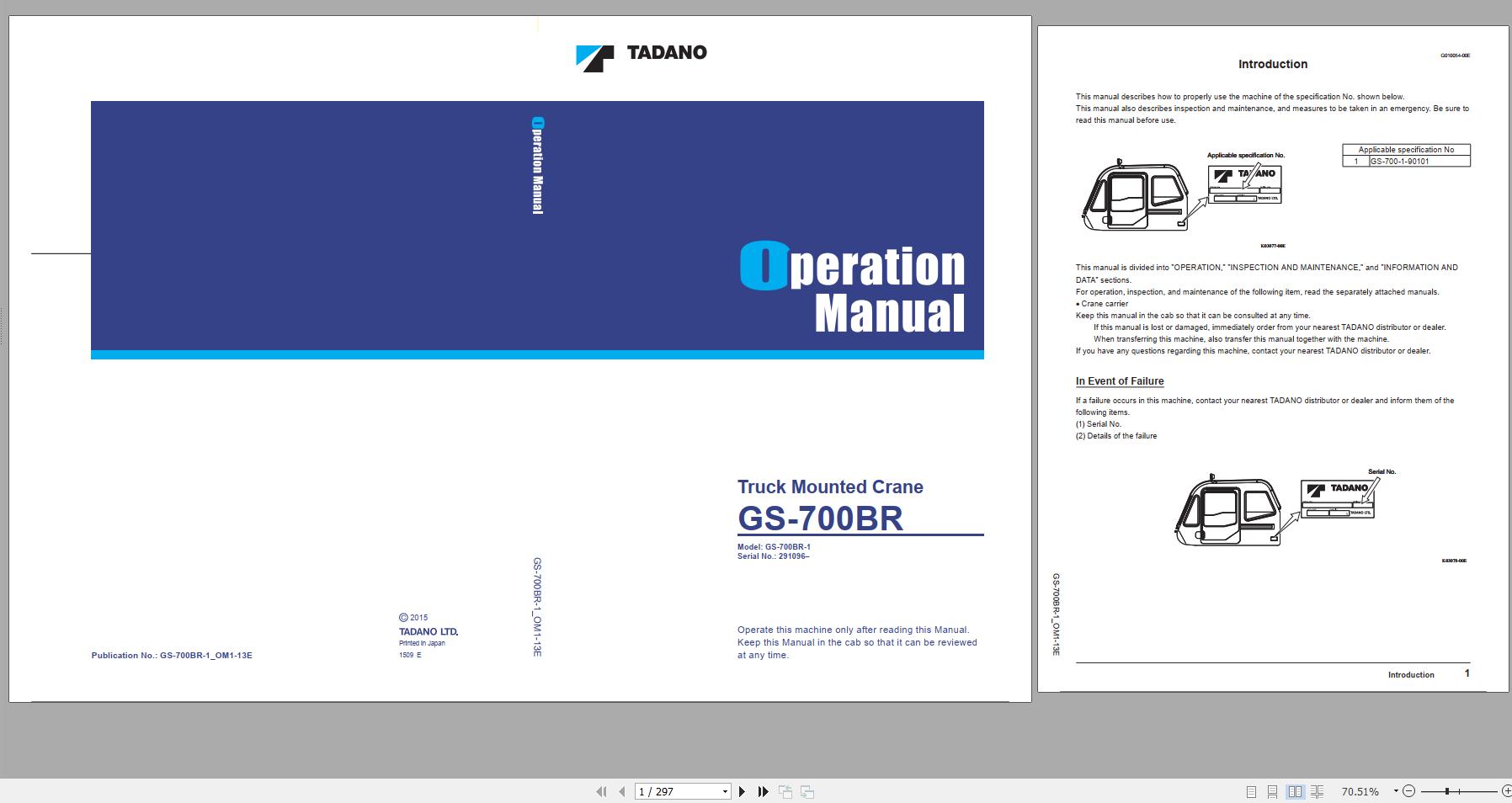 Tadano Truck Mounted Crane GS 700BR 1 291096 Operation Manual 2015 1
