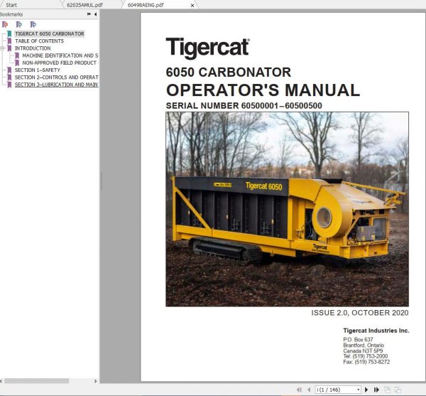 Tigercat 6050 CARBONATOR Operators Manual 60498AENG 1