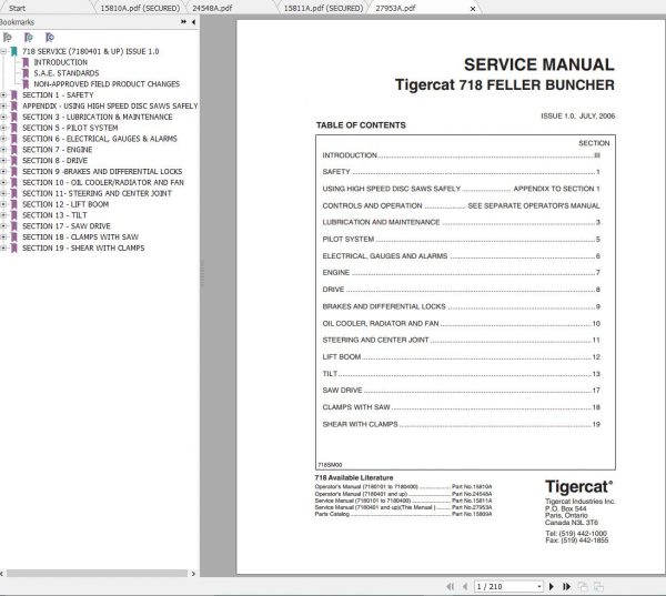 Tigercat 718 Feller Buncher Operator Service Repair Manual 1