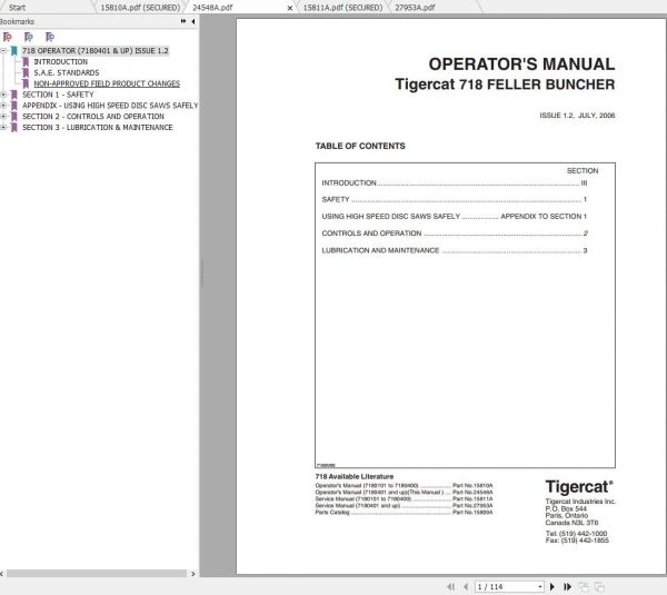 Tigercat 718 Feller Buncher Operator Service Repair Manual 2