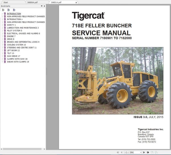 Tigercat 718E Feller Buncher Operator Service Manual 1