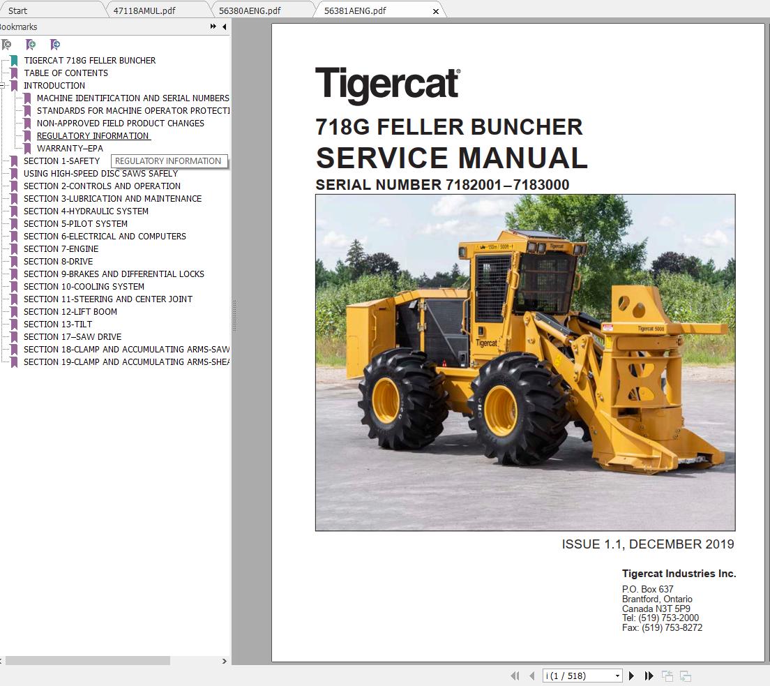 Tigercat 718G Feller Buncher Operator Service Repair Manual 1