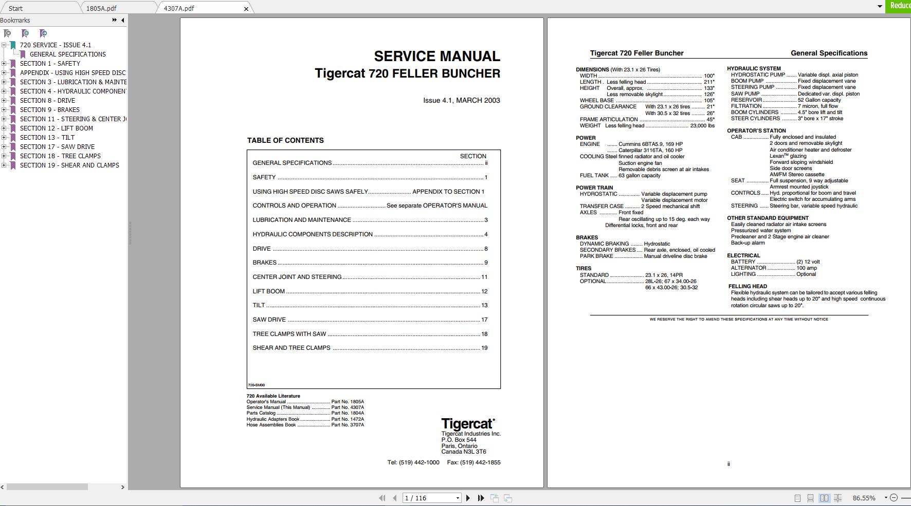 Tigercat 720 Feller Buncher Operator Service Manual 1