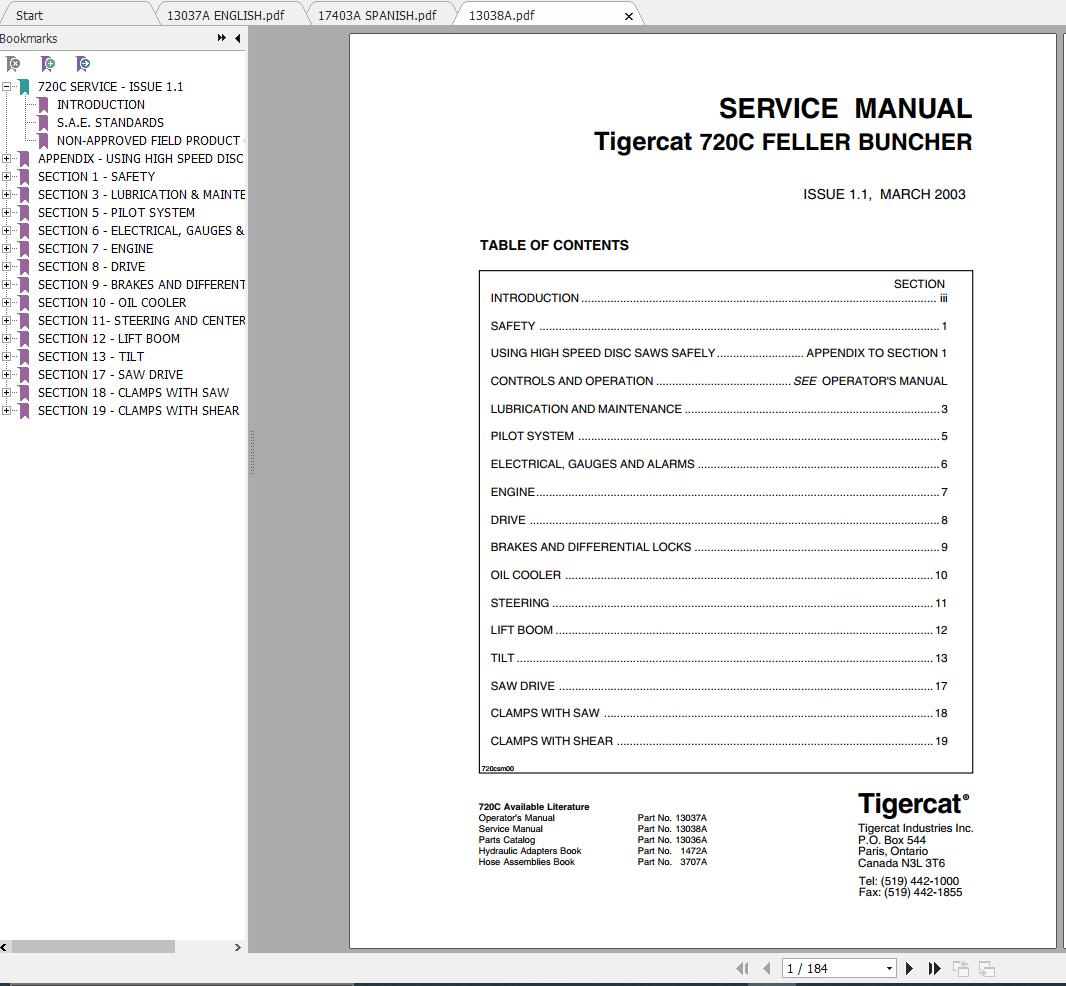 Tigercat 720C Feller Buncher Operator Service Manual 1