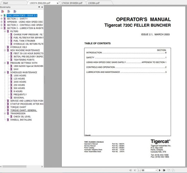 Tigercat 720C Feller Buncher Operator Service Manual 2