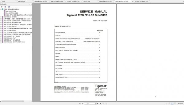 Tigercat 720D Feller Buncher Operator Service Manual 1