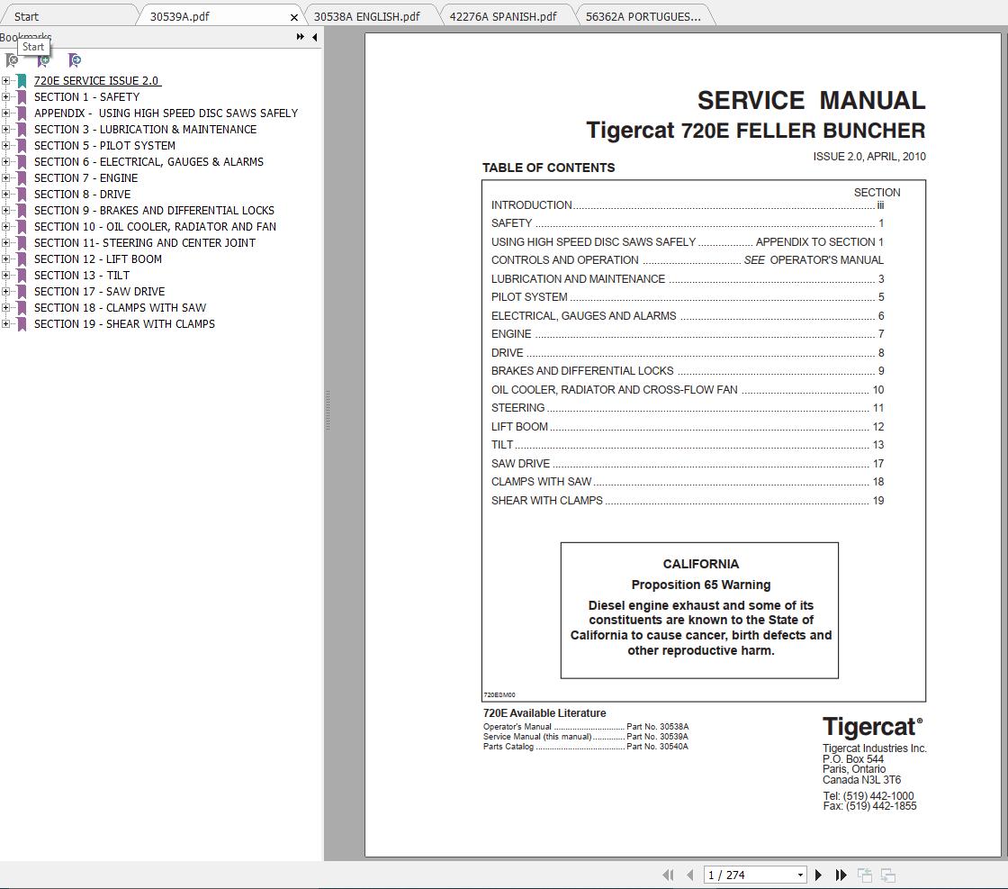 Tigercat 720E Feller Buncher 7204401 7205500 Operator Service Manual 1 1