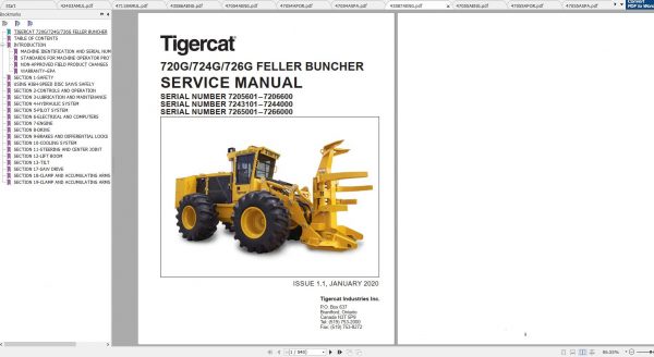 Tigercat 720G 724G 726G Feller Buncher 7205601 7207500 Operator Service Manual 1