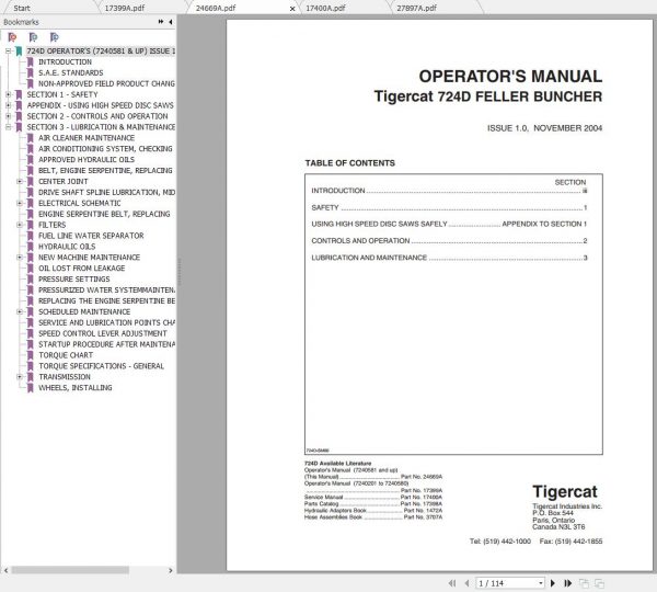 Tigercat 724D Feller Buncher 7240201 7240999 Operator Service Manual 2