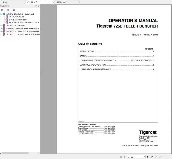 Tigercat 726B Feller Buncher 7261001 7261999 Operator Service Manual 2