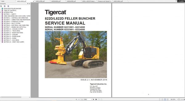 Tigercat 822D L822D Feller Buncher 82213001 82214000 Operator Service Manual 1