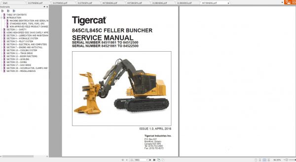 Tigercat 845C L845C Feller Buncher 84511501 84512500 Operator Service Manual 1