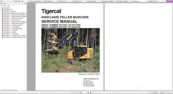 Tigercat 845D L845D Feller Buncher 84512501 84513000 Operator Service Manual 1