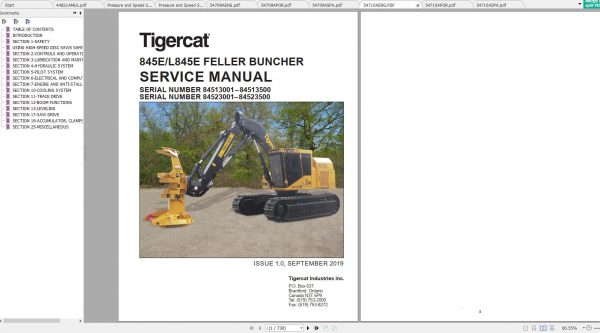 Tigercat 845E L845E Feller Buncher 84513001 84513500 Operator Service Manual 1