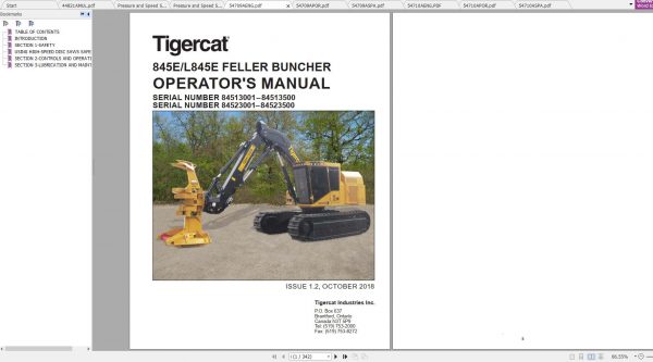 Tigercat 845E L845E Feller Buncher 84513001 84513500 Operator Service Manual 2