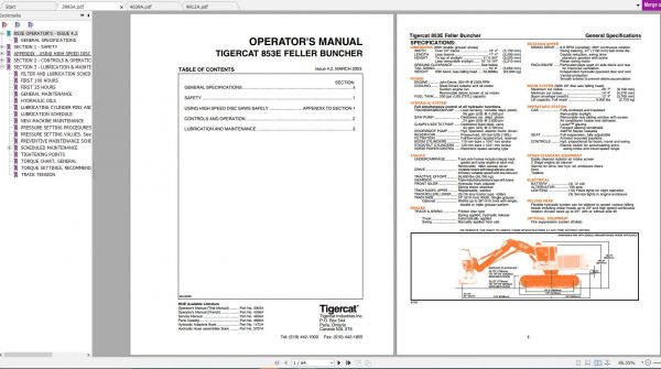 Tigercat 853E Feller Buncher 853T393 853T499 Operator Service Manual 2