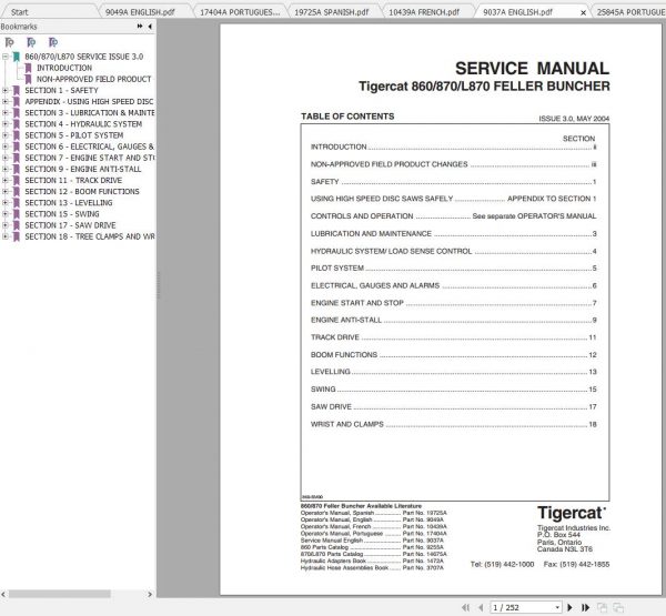 Tigercat 860 870 L870 Feller Buncher Operator Service Manuals 2
