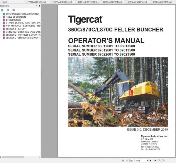 Tigercat 860C 870C L870C Feller Buncher Operator Service Manuals 1