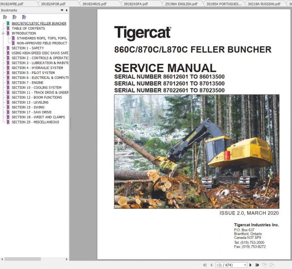 Tigercat 860C 870C L870C Feller Buncher Operator Service Manuals 2
