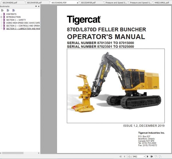 Tigercat 870D L870D Feller Buncher 87013501 87015000 Operator Service Manual 2