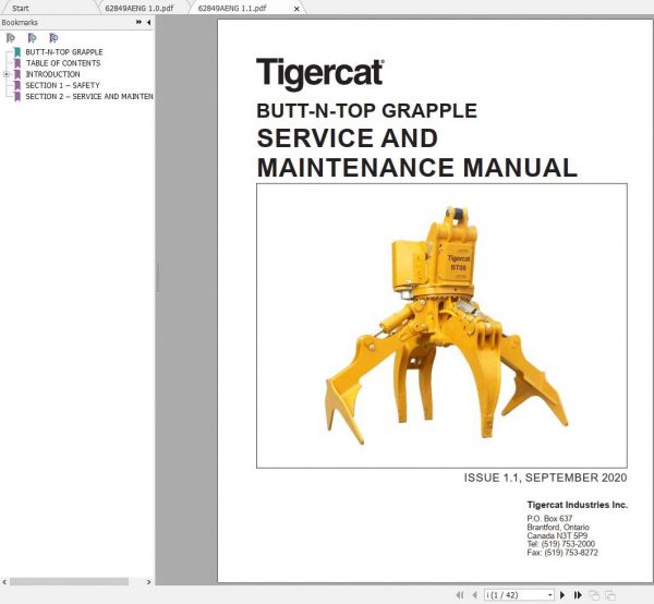 Tigercat BUTT N TOP Grapple Service Maintenance Manual 62849AENG 1