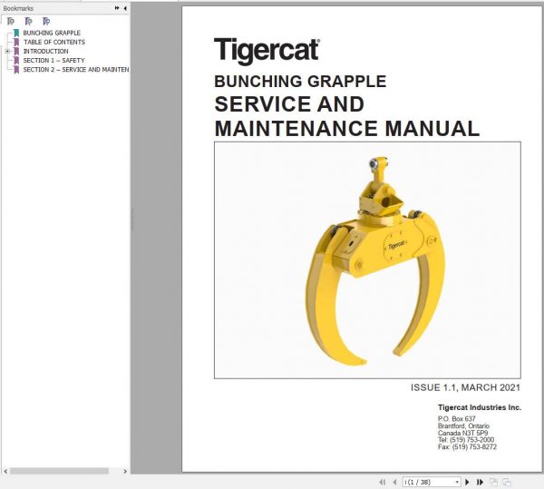 Tigercat Bunching Grapple Service Maintenance Manual 1