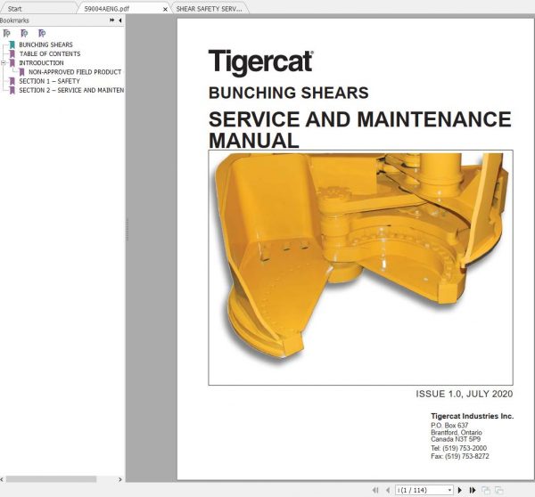 Tigercat Bunching Shear Service Maintenance Manual 1
