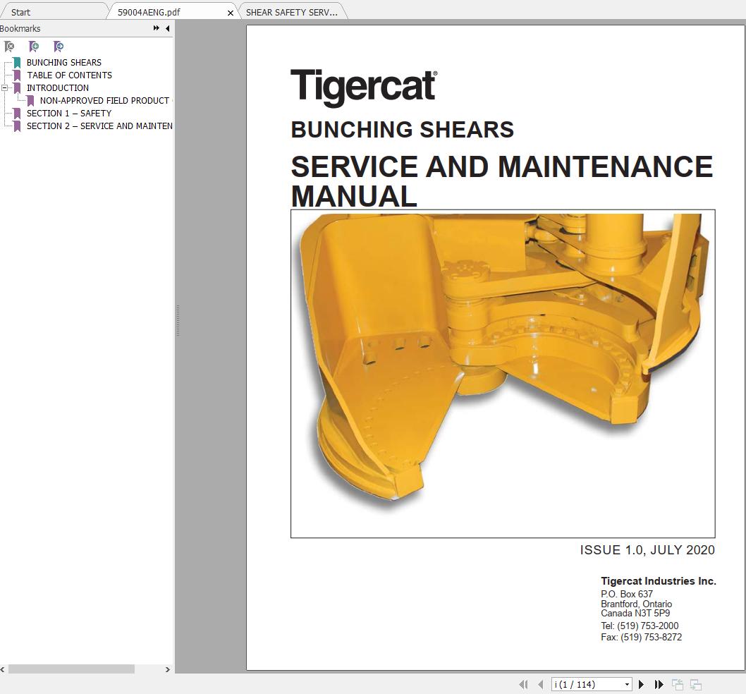 Tigercat Bunching Shear Service Maintenance Manual 1