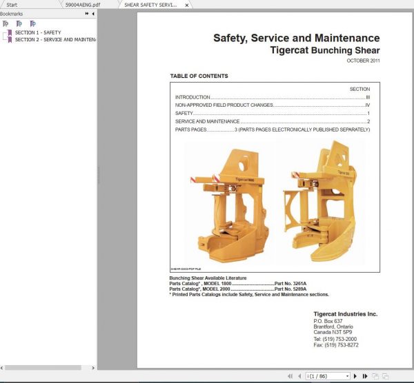 Tigercat Bunching Shear Service Maintenance Manual 2