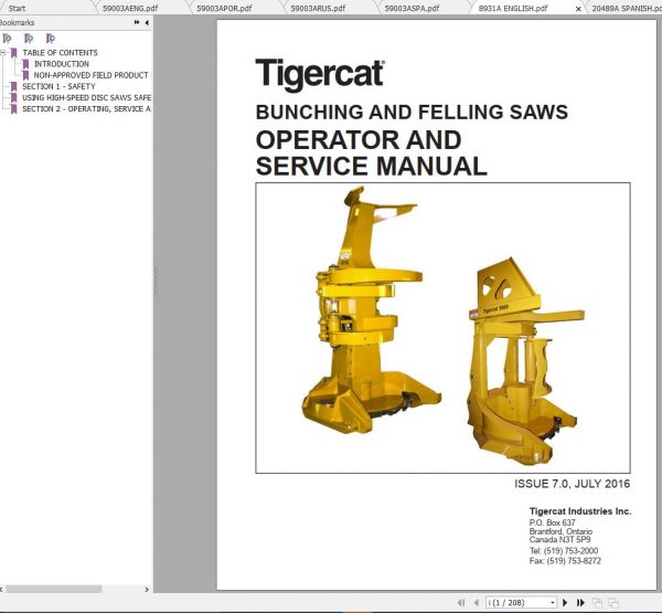 Tigercat Bunching and Felling Saws Operator Service Manual 1