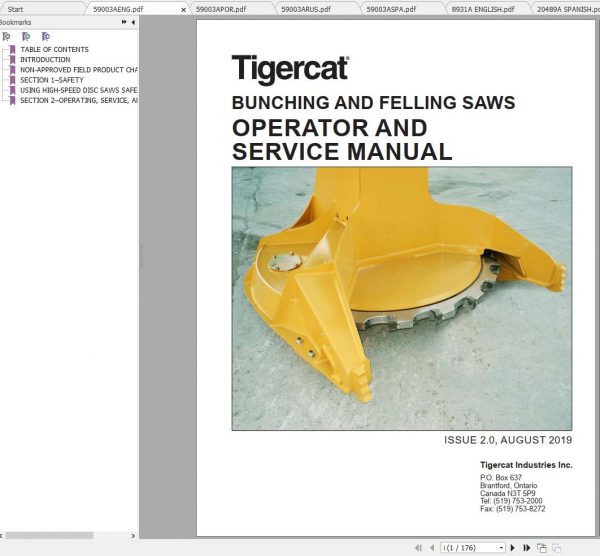 Tigercat Bunching and Felling Saws Operator Service Manual 2