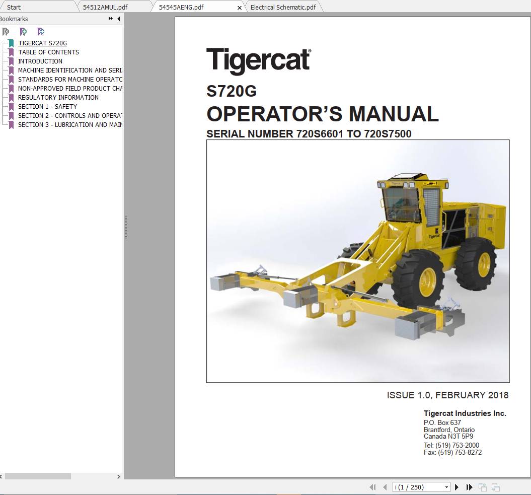 Tigercat Carrier S720G 720S6601 720S7500 Operator Manual 1