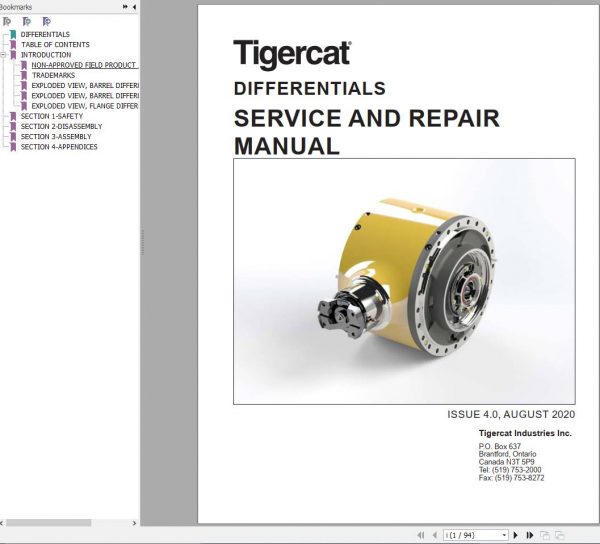 Tigercat DIFFERENTIALS Service and Repair Manual 47574AENG 1