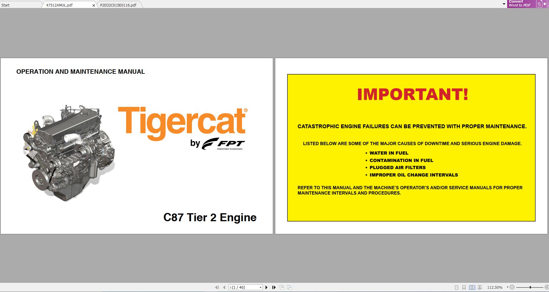 Tigercat FPT C87 T2 ENGINE Operator Service Repair Manual 3