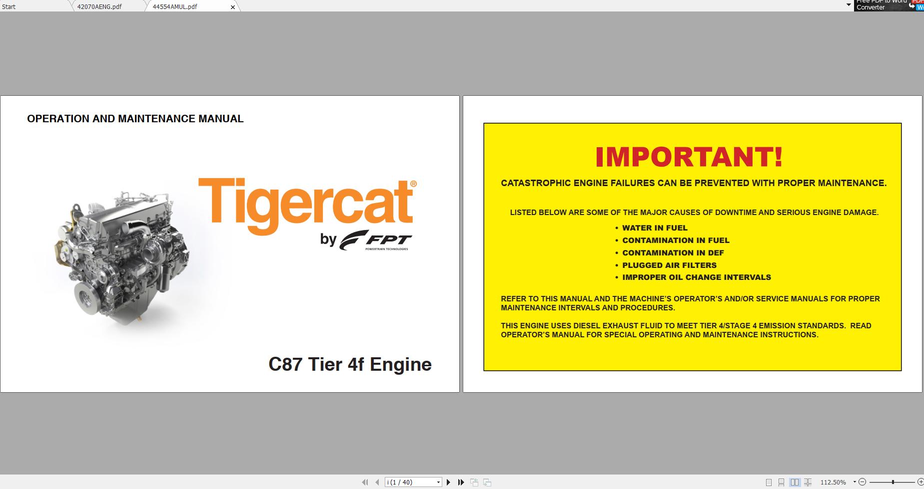Tigercat FPT C87 T4f ENGINE Operator Service Repair Manual 3