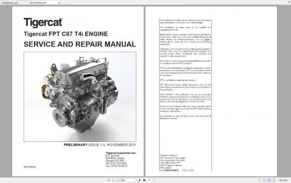 Tigercat FPT C87 T4i ENGINE Operator Service Repair Manual 1