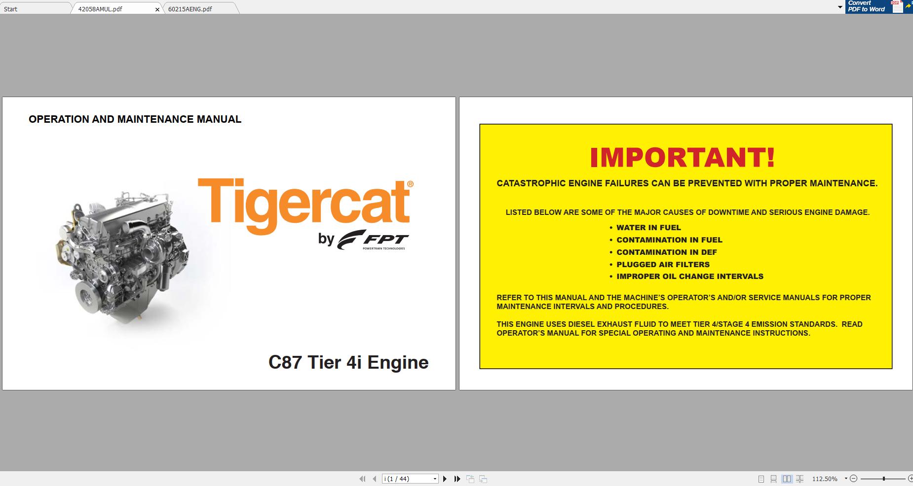 Tigercat FPT C87 T4i ENGINE Operator Service Repair Manual 3