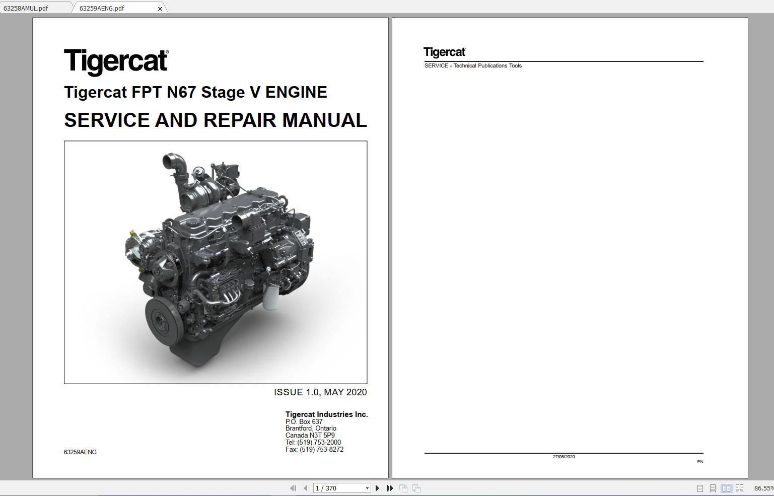 Tigercat FPT N67 Stage V ENGINE Operator Service Repair Manual 1