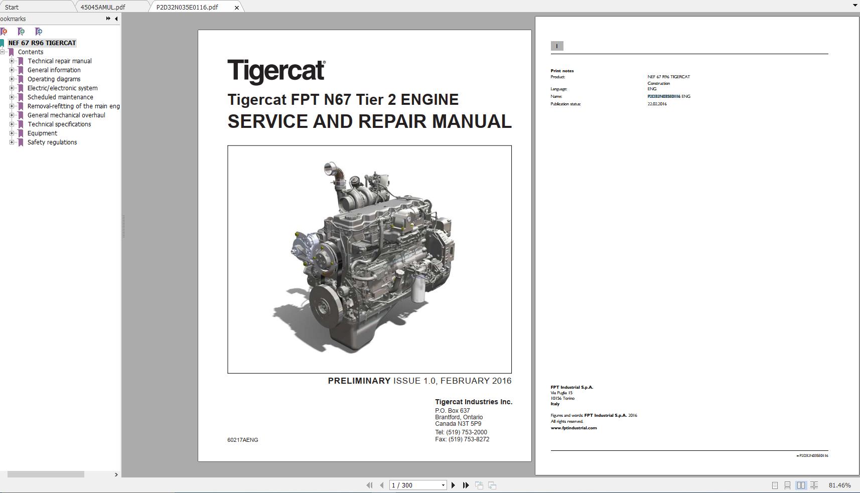 Tigercat FPT N67 Tier 2 ENGINE Operator Service Repair Manual 1