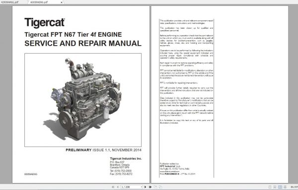 Tigercat FPT N67 Tier 4f ENGINE Operator Service Repair Manual 1