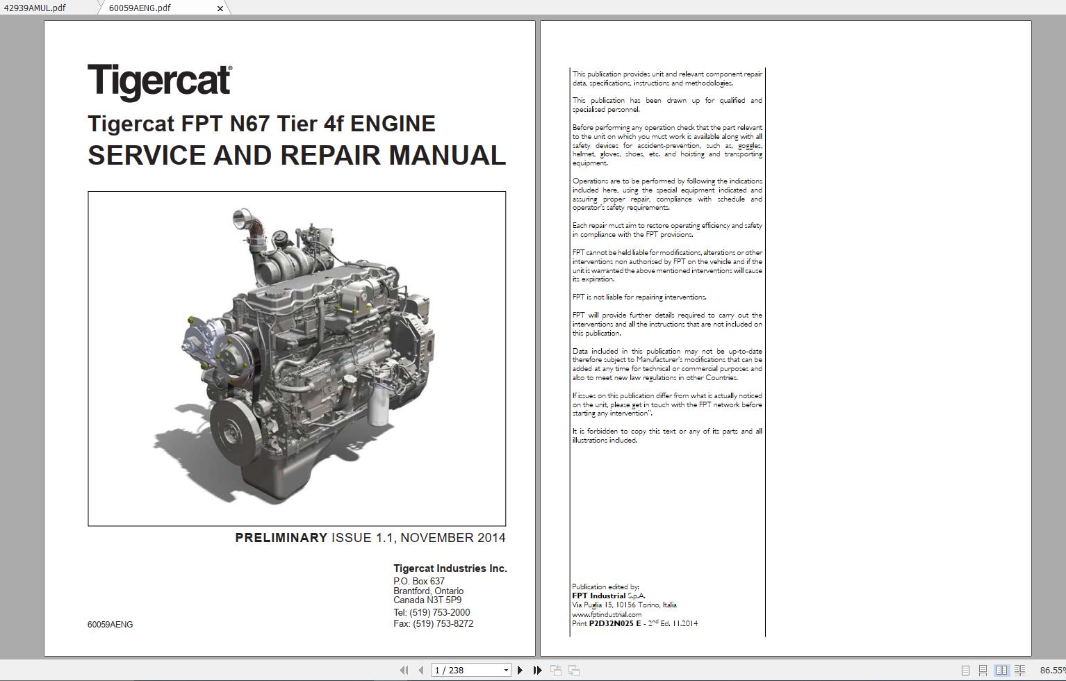Tigercat FPT N67 Tier 4f ENGINE Operator Service Repair Manual 1