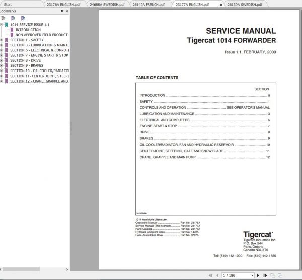 Tigercat Forwarder 1014 10140101 10140500 Operator Service Manual 2
