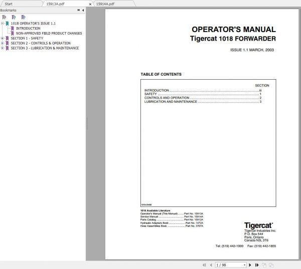 Tigercat Forwarder 1018 10180101 10180499 Operator Service Manual 2
