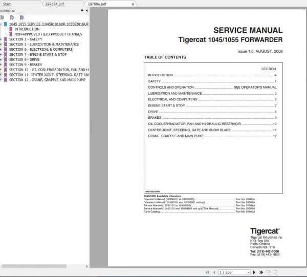 Tigercat Forwarder 1045 10450101 10450300 Operator Service Manual 1