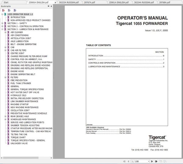 Tigercat Forwarder 1055 10550101 10550300 Operator Service Manual 2