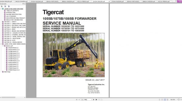 Tigercat Forwarder 1055B 1075B 1085B 10550301 10850500 Operator Service Manual 1