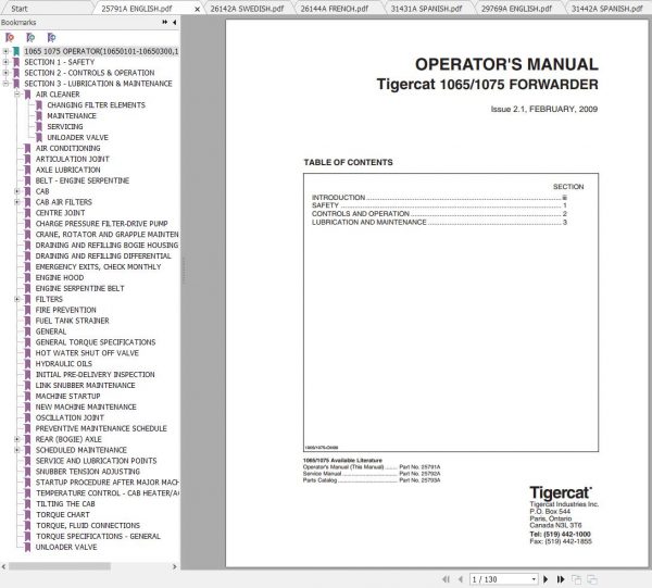 Tigercat Forwarder 1065 1075 10650101 10750300 Operator Service Manual 1