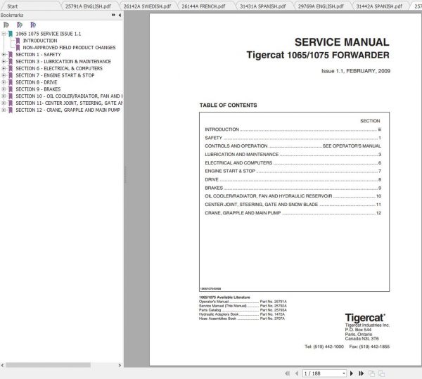 Tigercat Forwarder 1065 1075 10650101 10750300 Operator Service Manual 2